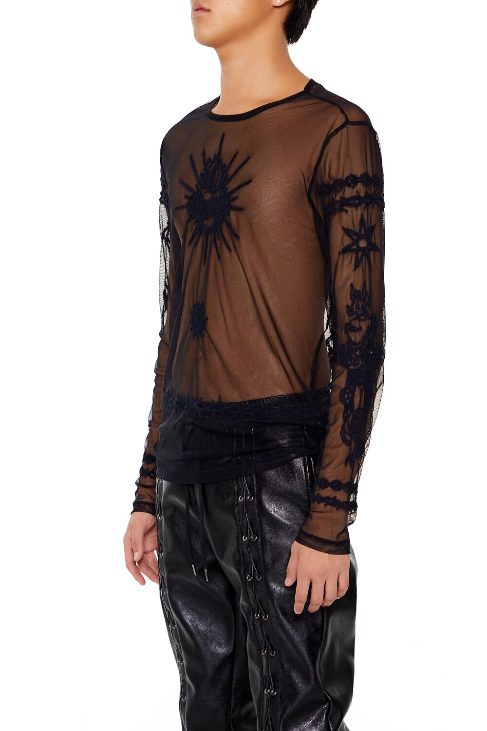  Forever 21 Embroidered Sheer Mesh Top - black - Bonton