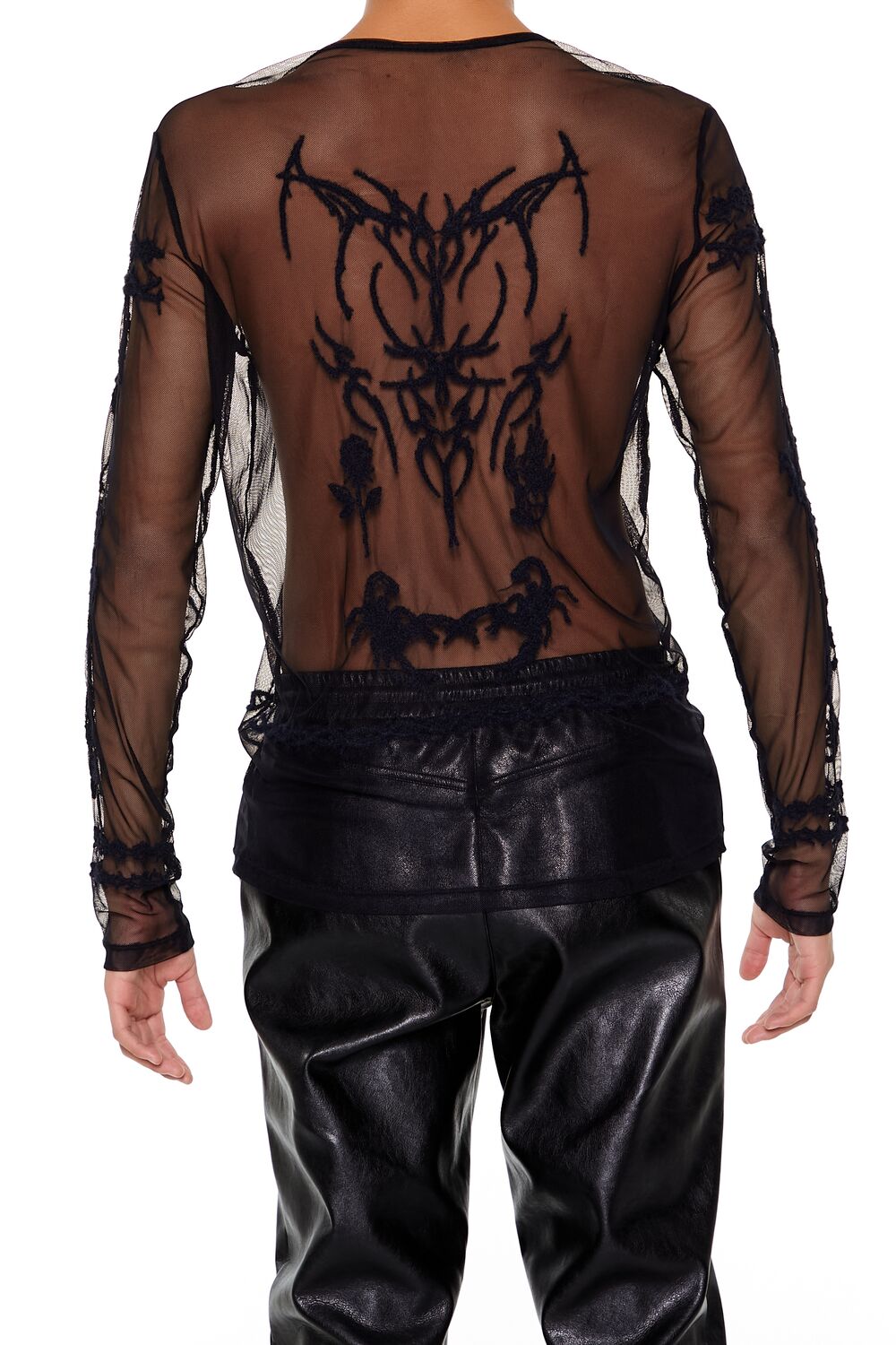  Forever 21 Embroidered Sheer Mesh Top - black - Bonton