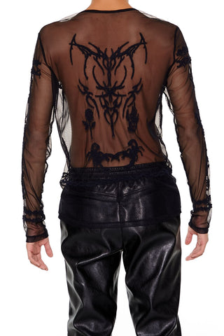 Embroidered Sheer Mesh Top
