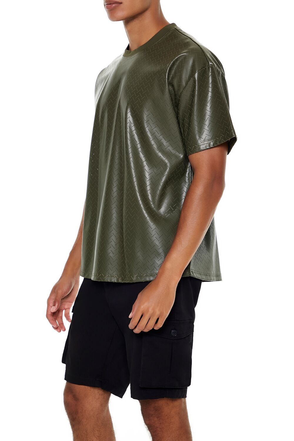  Forever 21 Geo Chevron Faux Leather Tee - olive multi - Bonton
