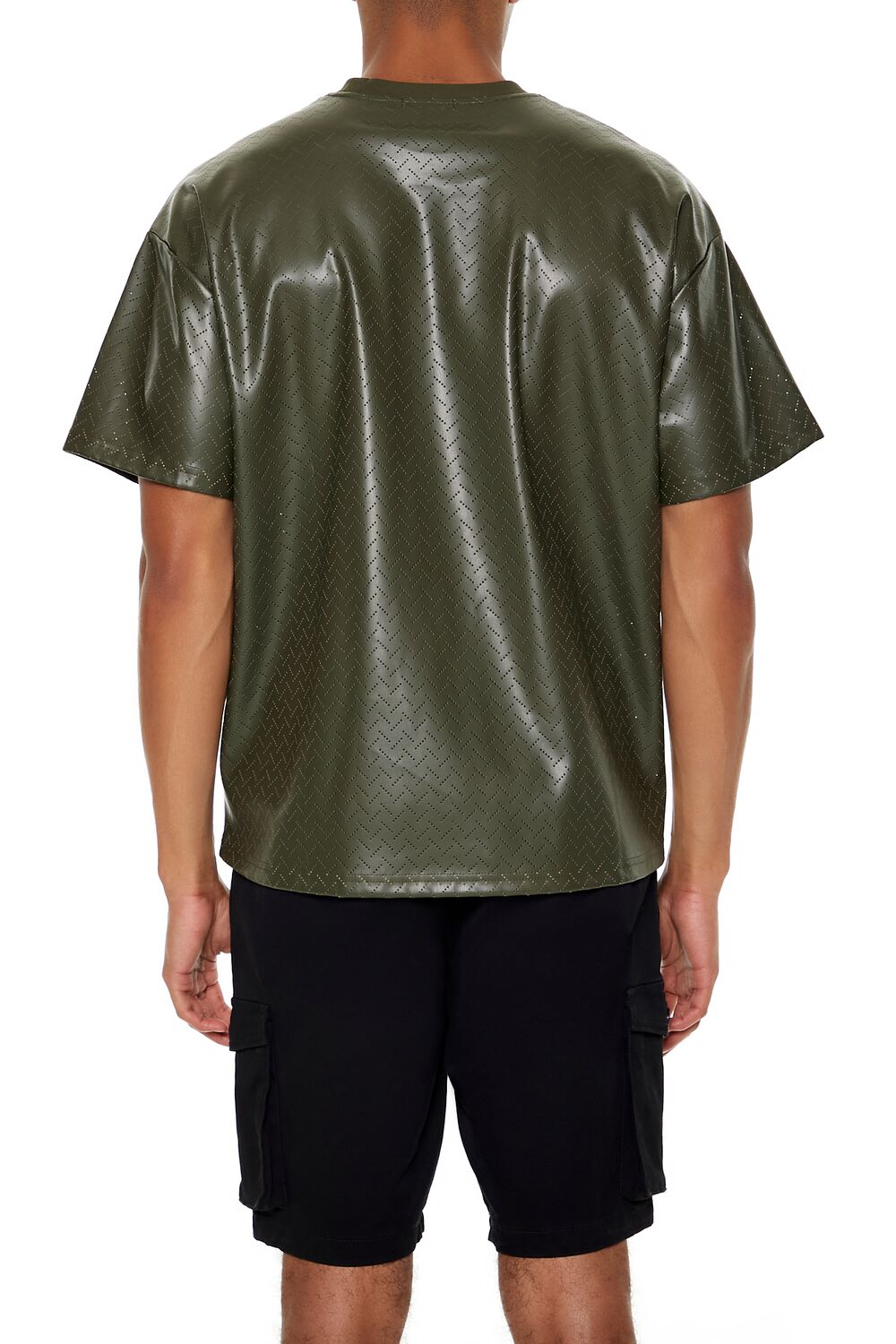  Forever 21 Geo Chevron Faux Leather Tee - olive multi - Bonton