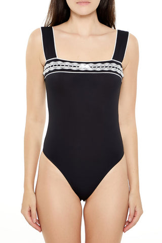 Lace-Trim Bow Bodysuit