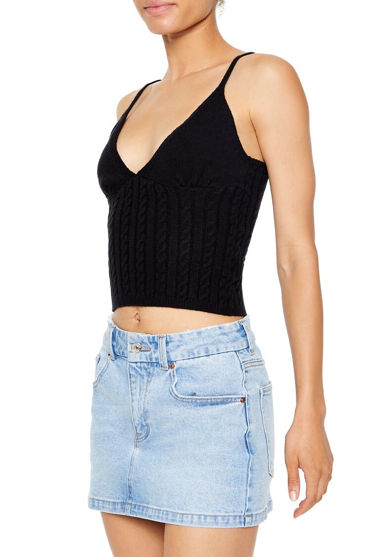  Forever 21 Cropped Sweater-Knit Cami - black - Bonton