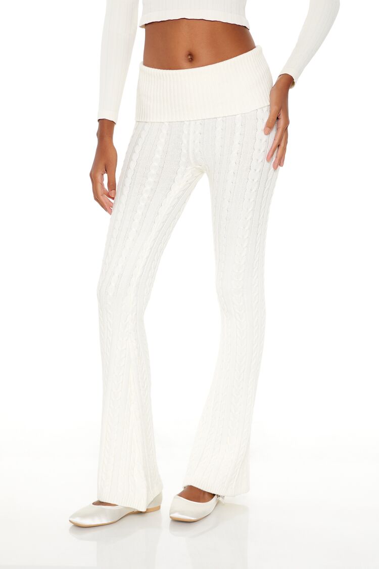  Forever 21 Foldover Sweater-Knit Pants - white - Bonton