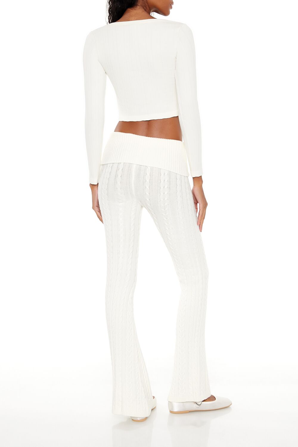  Forever 21 Foldover Sweater-Knit Pants - white - Bonton