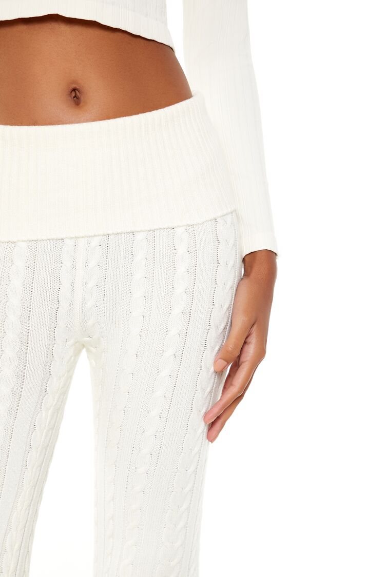  Forever 21 Foldover Sweater-Knit Pants - white - Bonton