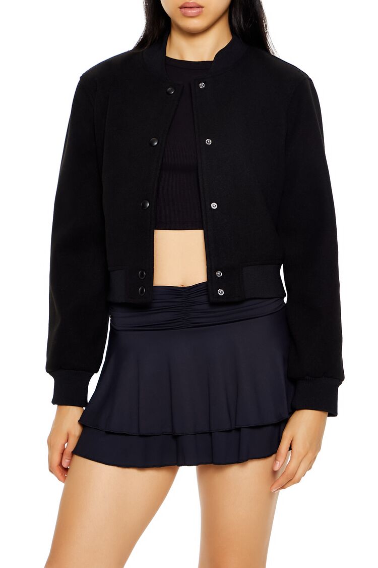  Forever 21 Cropped Bomber Jacket - black-swatch - Bonton