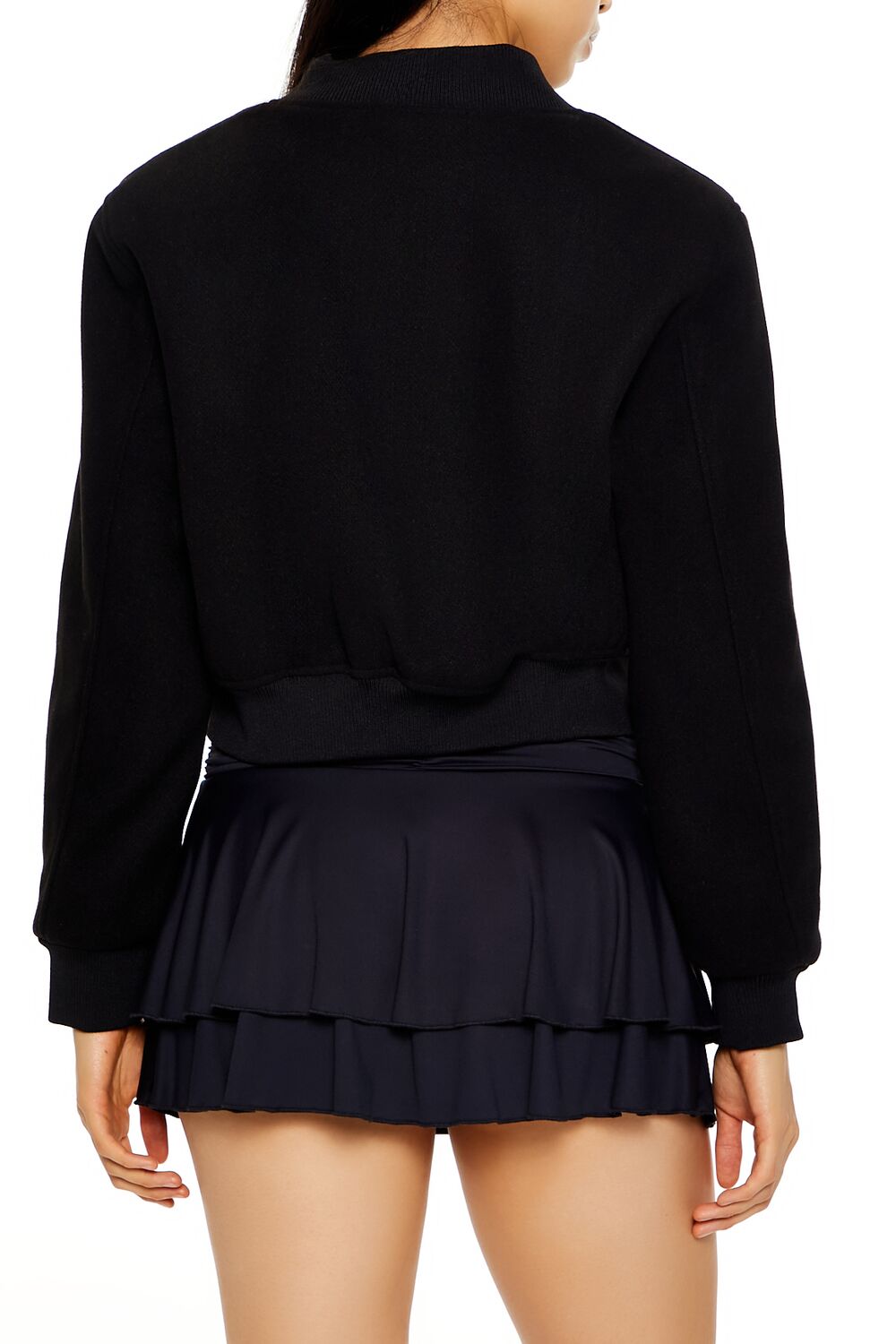  Forever 21 Cropped Bomber Jacket - black-swatch - Bonton