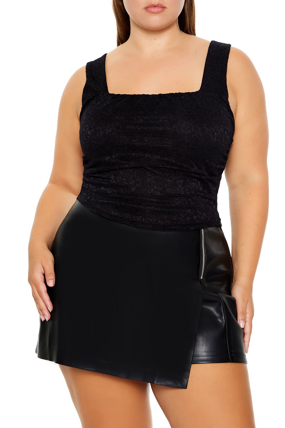  Forever 21 Plus Size Lace-Up Lace Top - black - Bonton