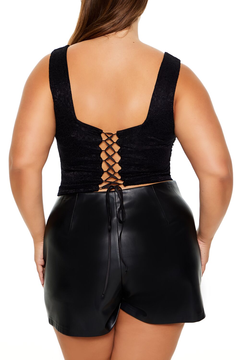  Forever 21 Plus Size Lace-Up Lace Top - black - Bonton