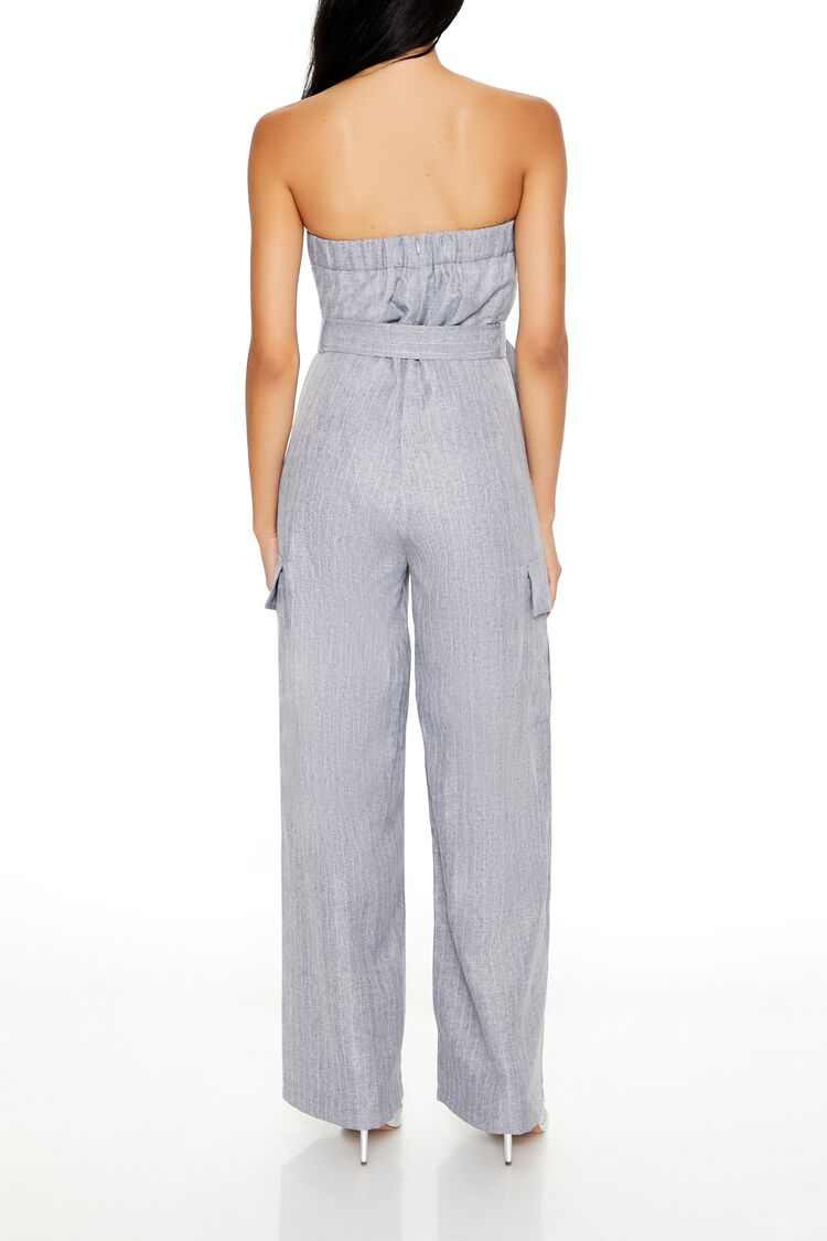  Forever 21 Belted Pinstriped Cargo Jumpsuit - grey-multi - Bonton