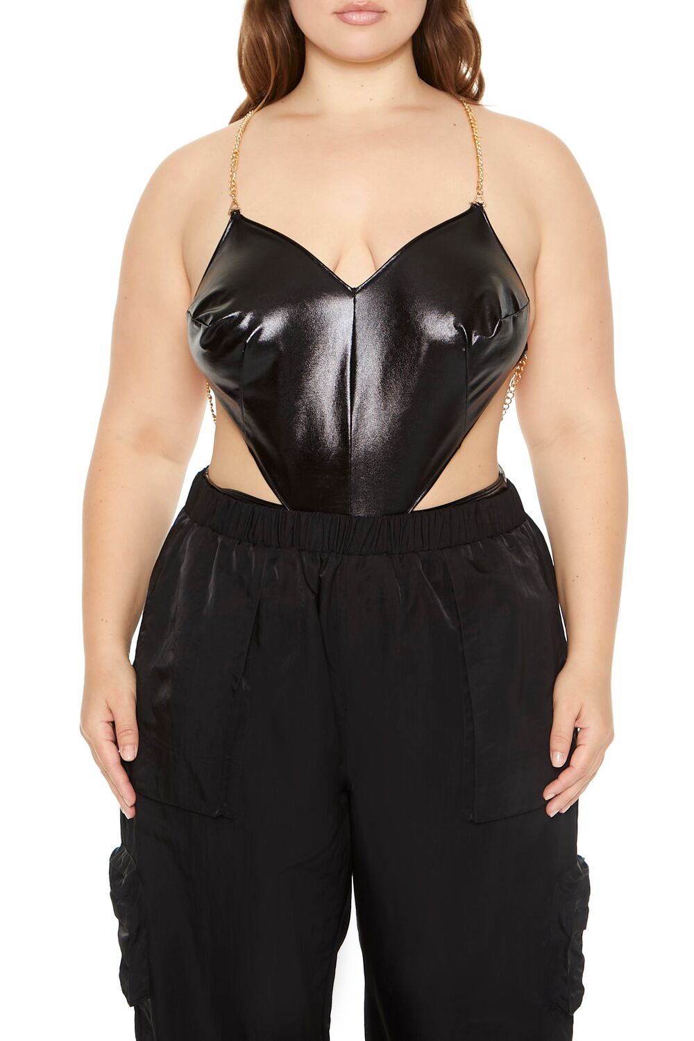  Forever 21 Plus Size Cutout Chain Bodysuit - black - Bonton
