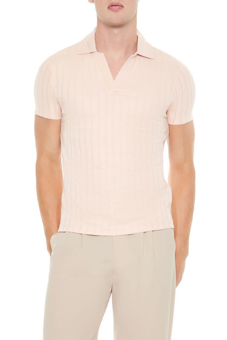  Forever 21 Ribbed Open V-Neck Polo Shirt - black - Bonton