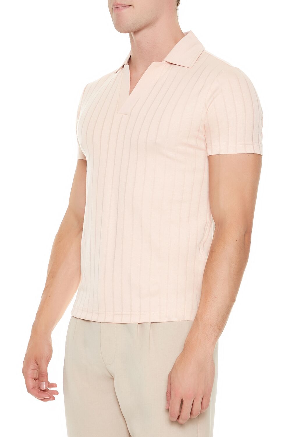 Forever 21 Ribbed Open V-Neck Polo Shirt - black - Bonton