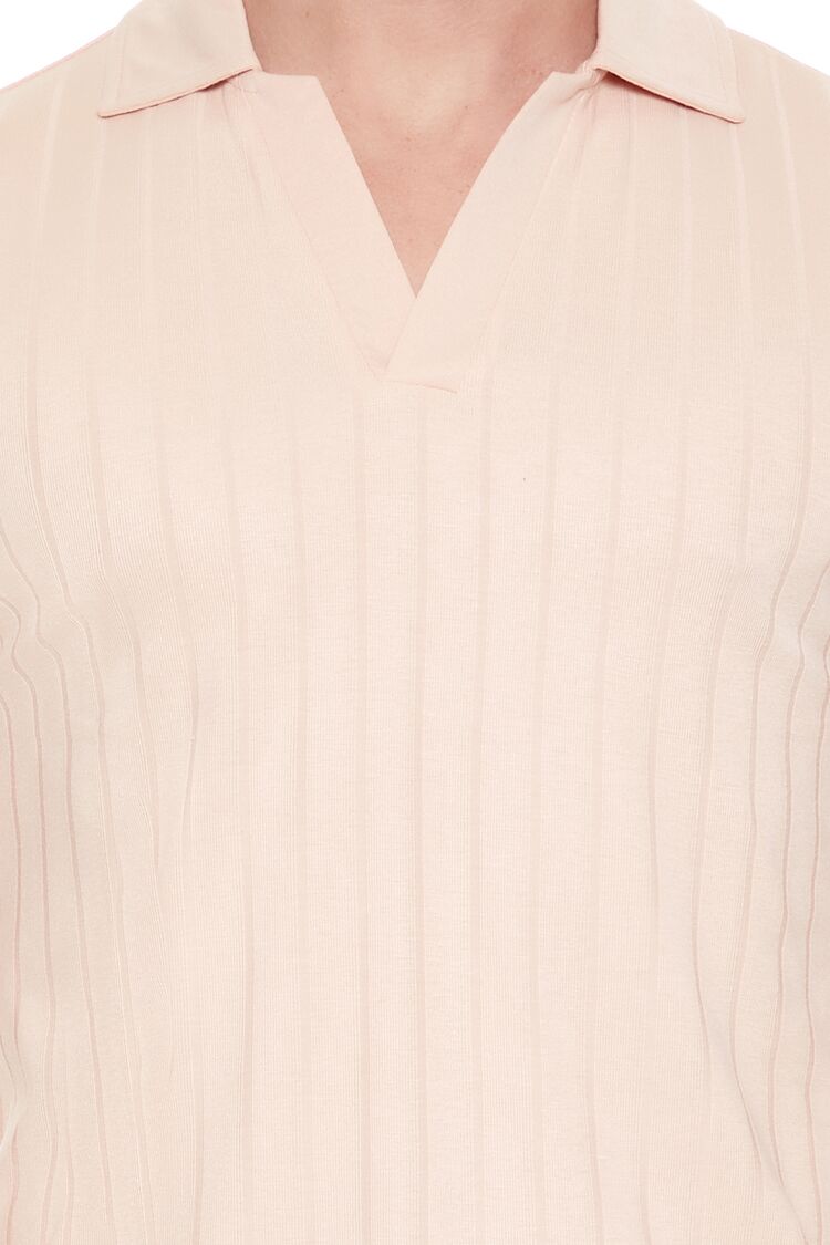  Forever 21 Ribbed Open V-Neck Polo Shirt - black - Bonton