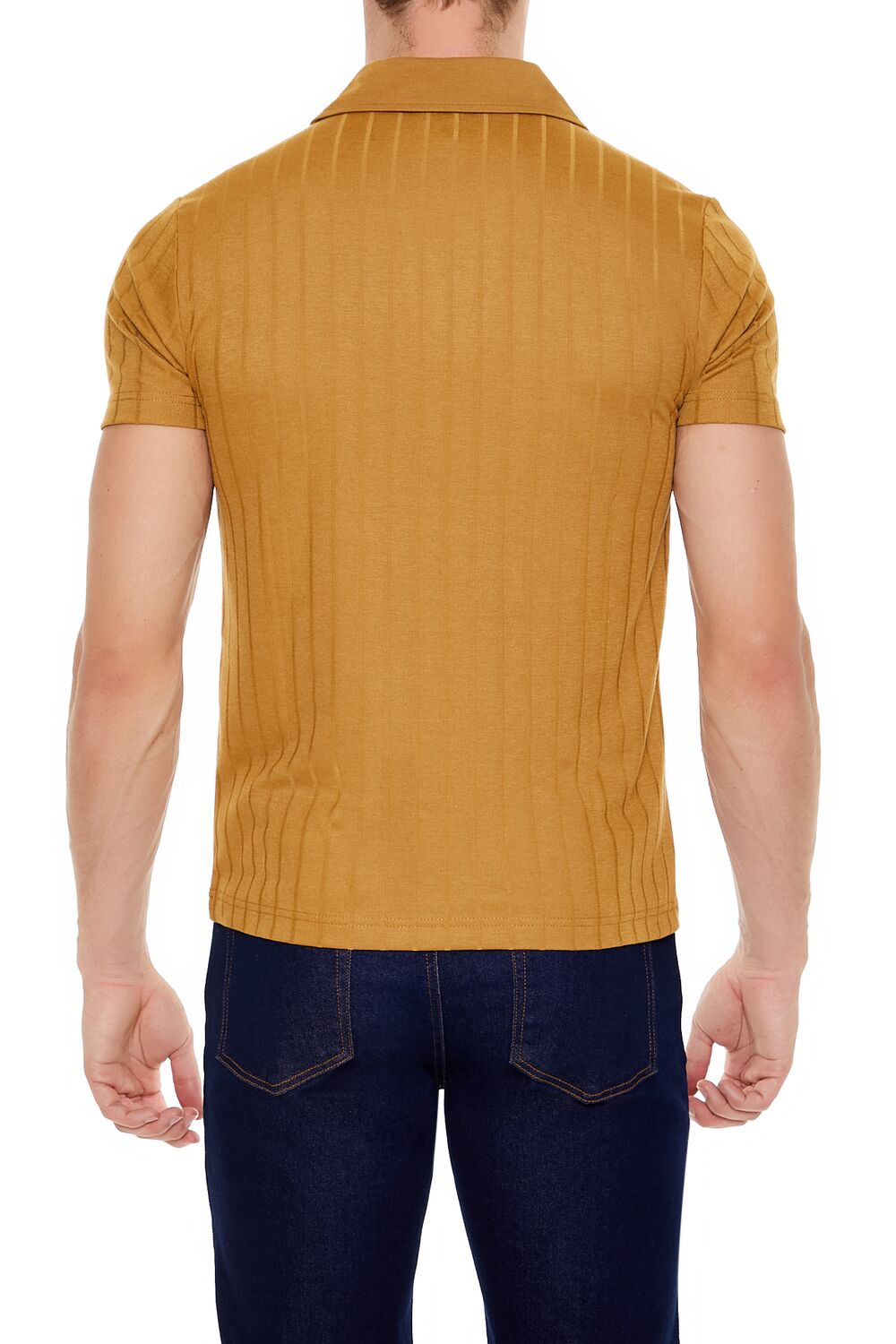  Forever 21 Ribbed Open V-Neck Polo Shirt - black - Bonton