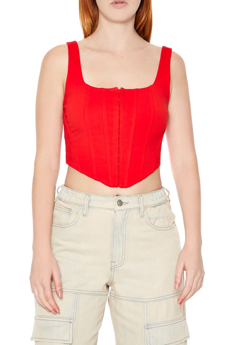  Forever 21 Hook-and-Eye Corset Crop Top - black - Bonton