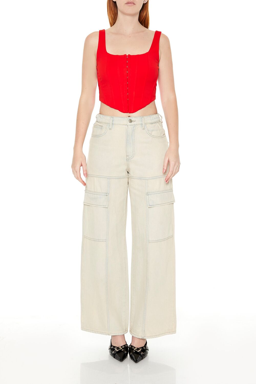  Forever 21 Hook-and-Eye Corset Crop Top - black - Bonton