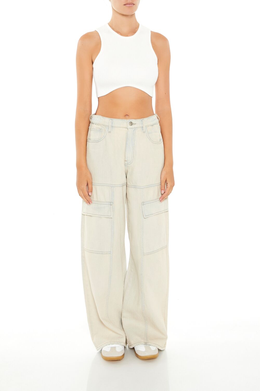  Forever 21 Sweater-Knit Curve-Hem Crop Top - white - Bonton