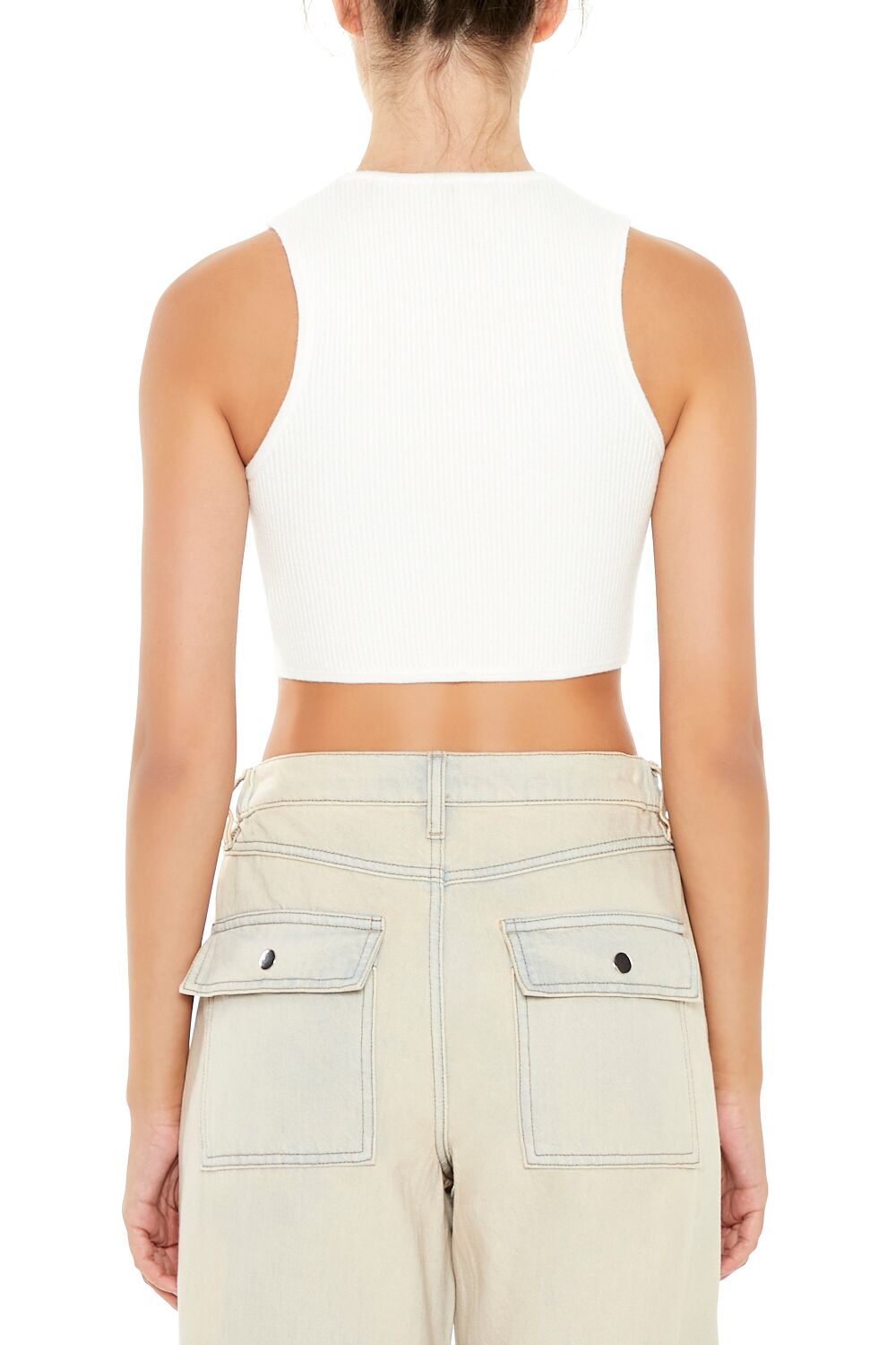  Forever 21 Sweater-Knit Curve-Hem Crop Top - white - Bonton