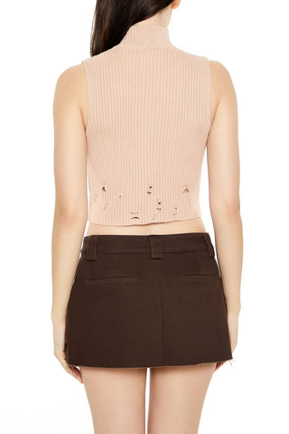 Distressed Turtleneck Sweater Vest