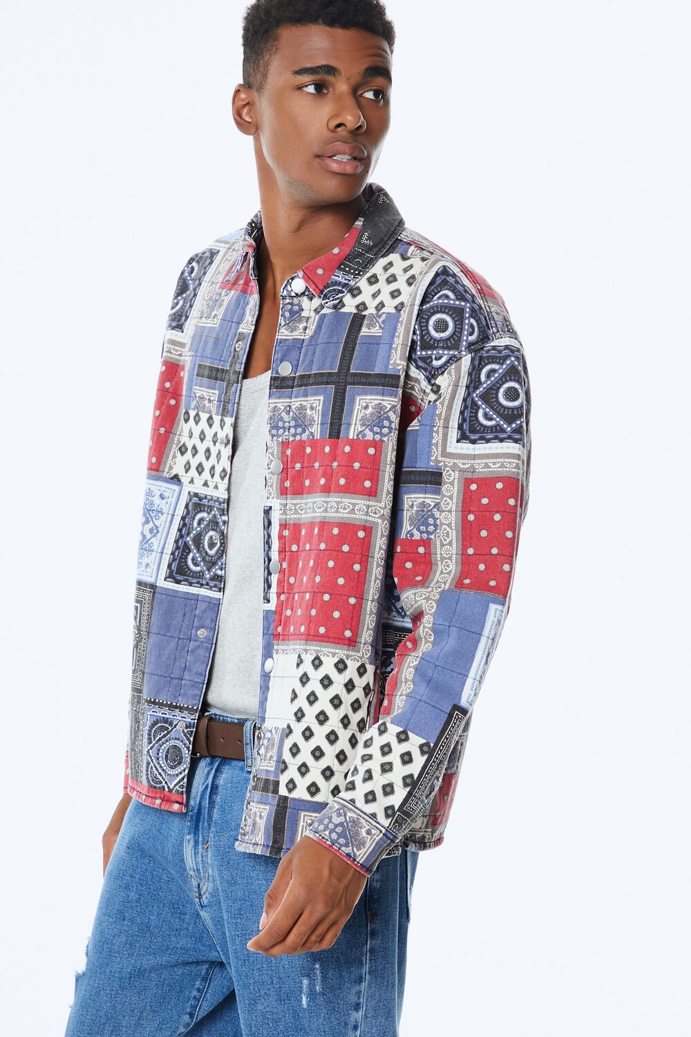  Forever 21 Patchwork Denim Jacket - indigo-multi-swatch - Bonton