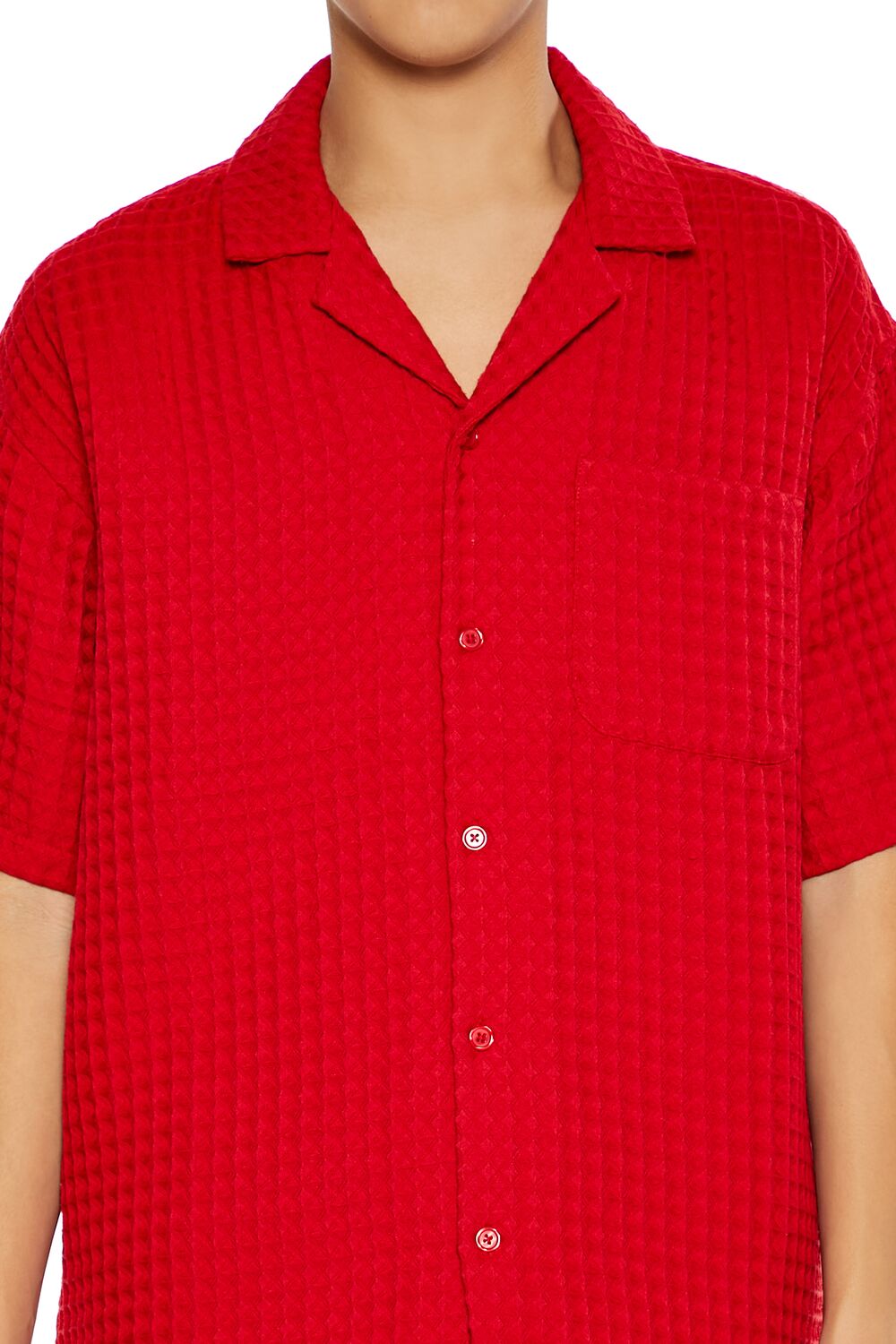  Forever 21 Waffle Knit Cuban Collar Shirt - tomato - Bonton