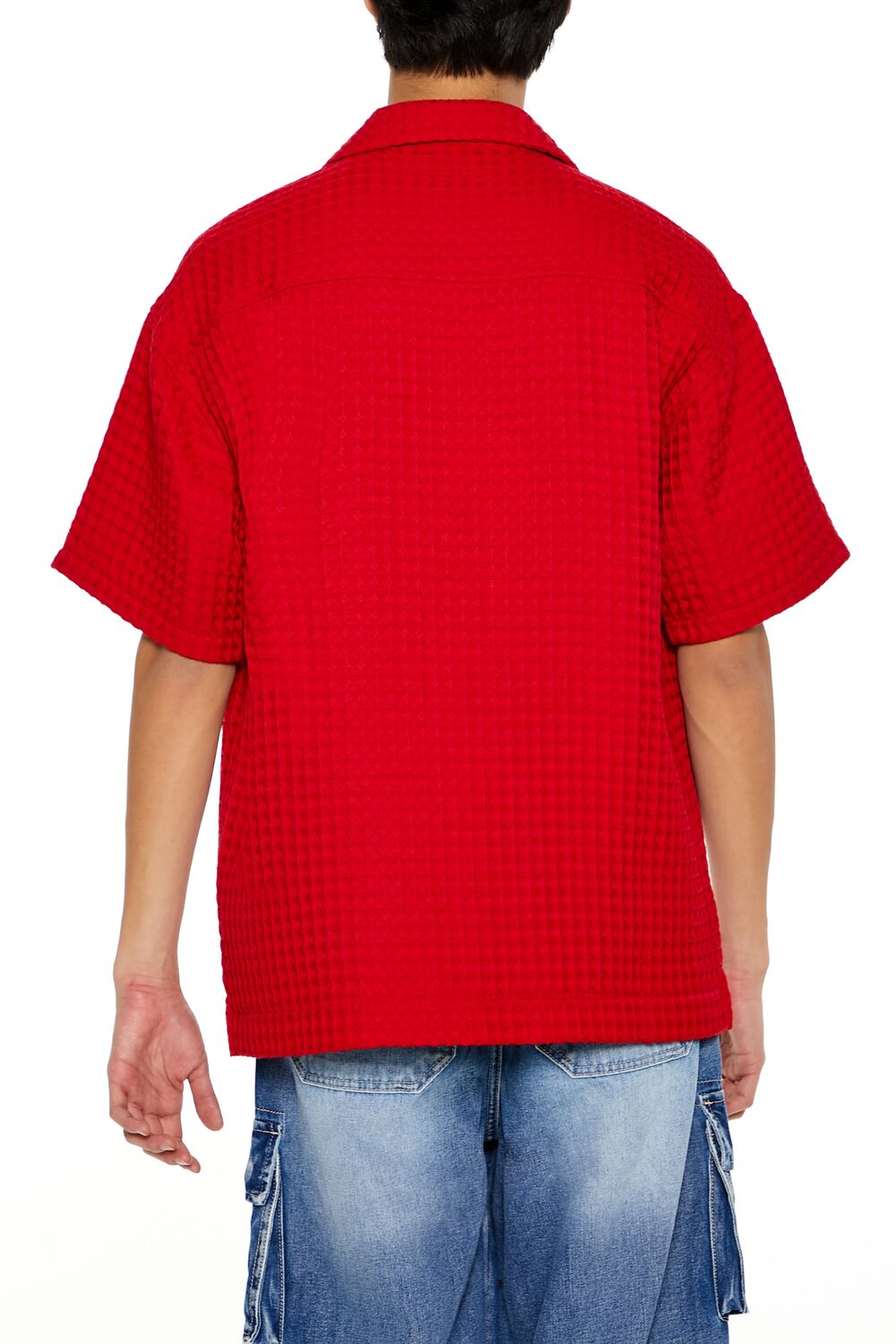  Forever 21 Waffle Knit Cuban Collar Shirt - tomato - Bonton