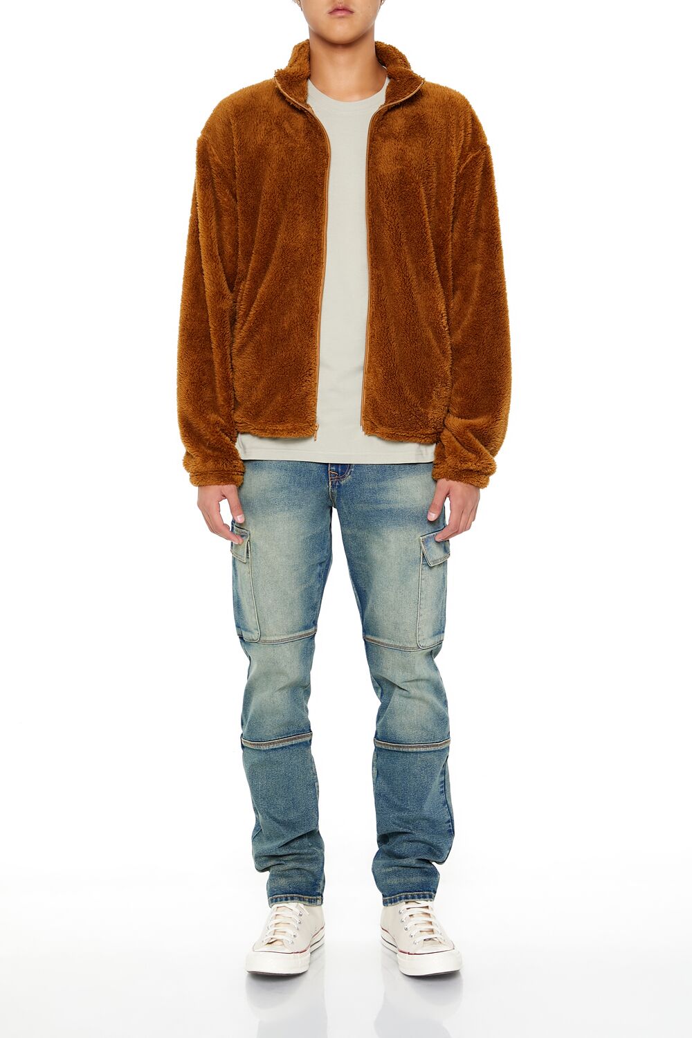  Forever 21 Faux Shearling Zip-Up Shacket - coffee-swatch - Bonton