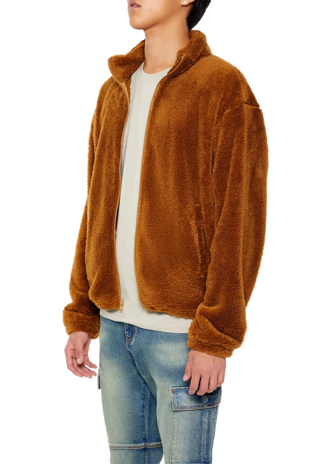  Forever 21 Faux Shearling Zip-Up Shacket - coffee-swatch - Bonton