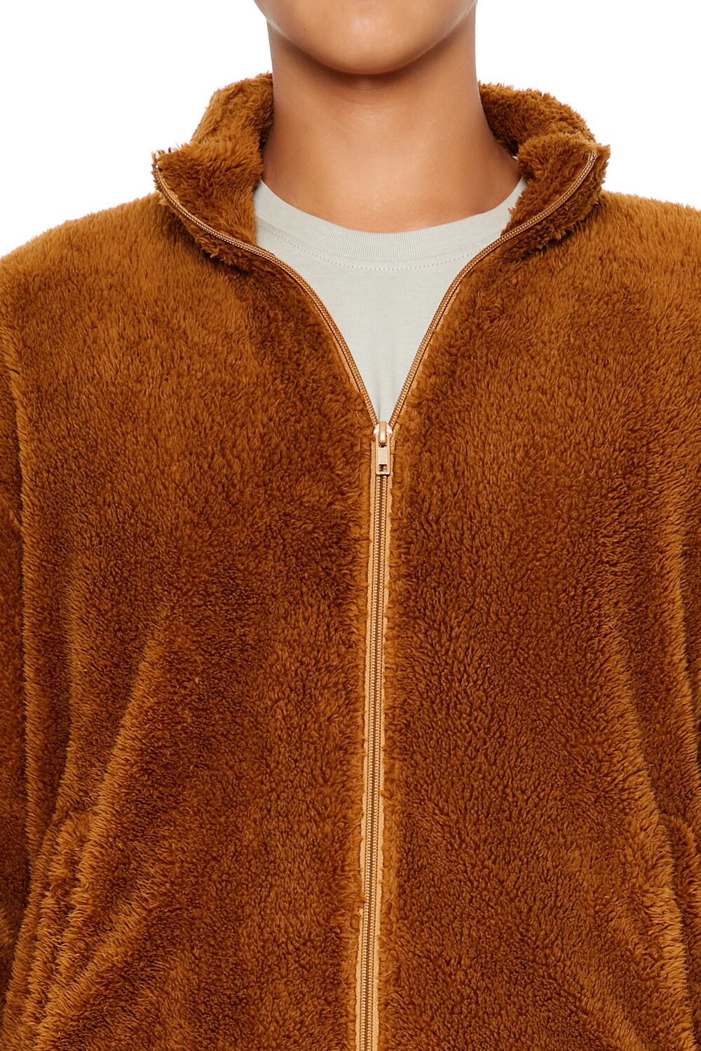  Forever 21 Faux Shearling Zip-Up Shacket - coffee-swatch - Bonton