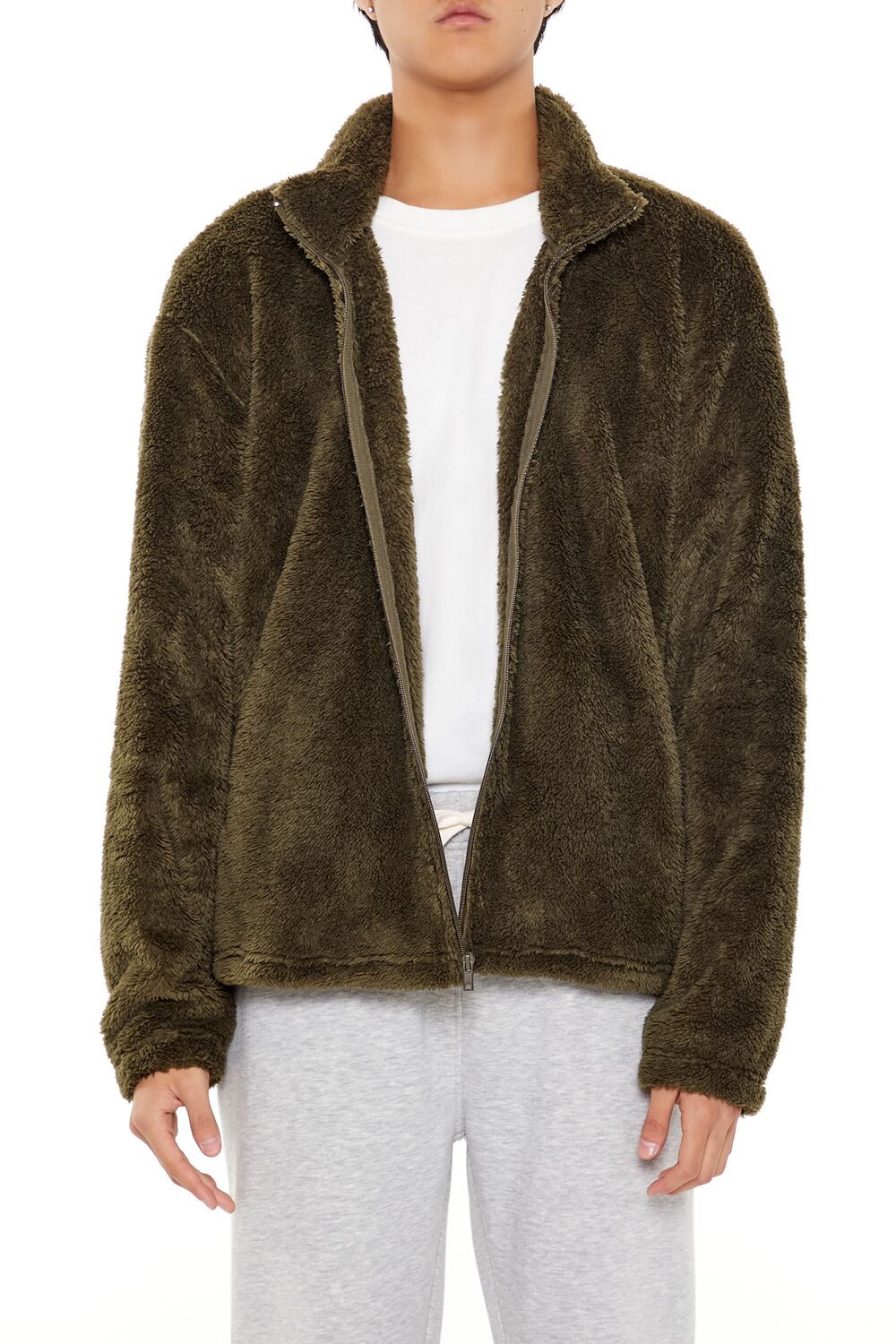  Forever 21 Faux Shearling Zip-Up Shacket - coffee-swatch - Bonton