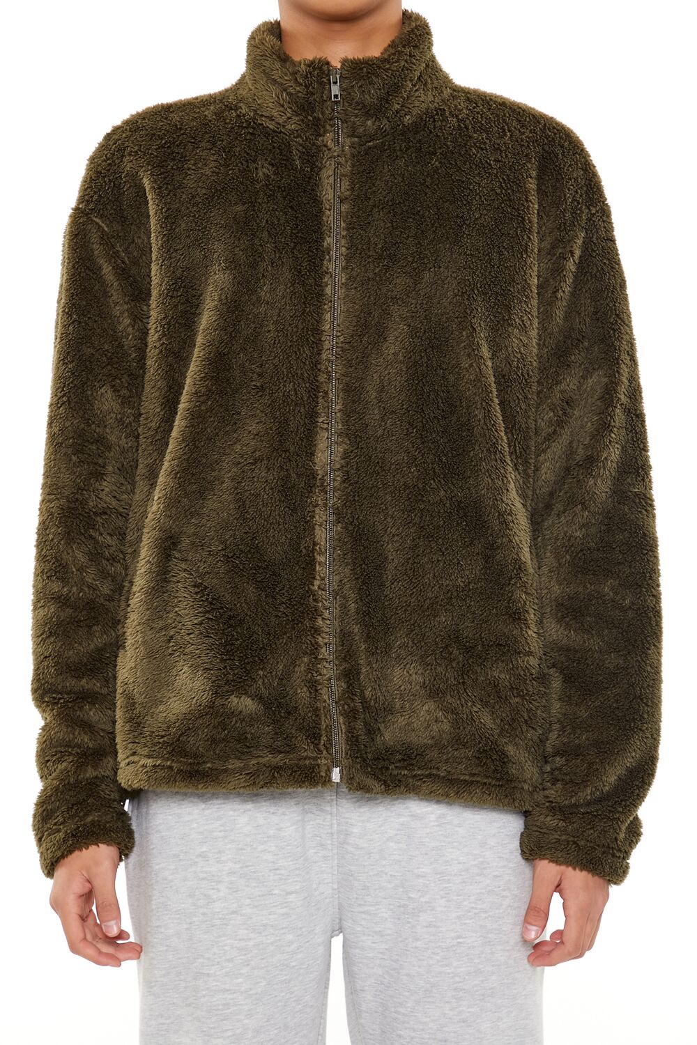  Forever 21 Faux Shearling Zip-Up Shacket - coffee-swatch - Bonton