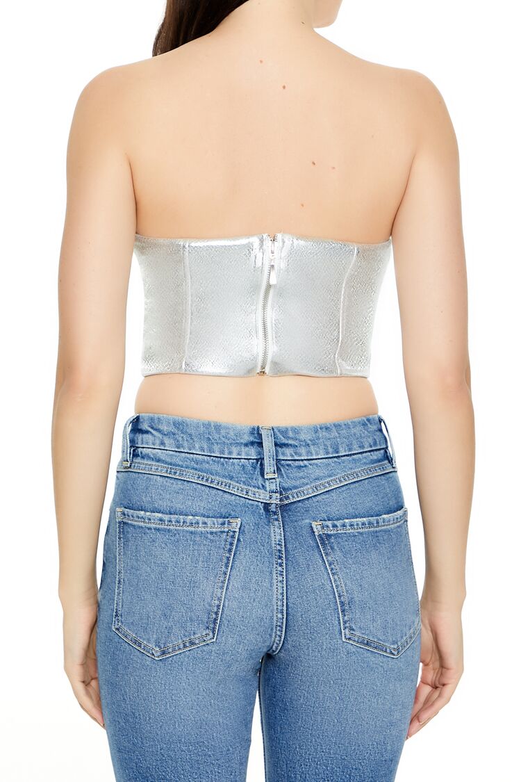  Forever 21 Metallic Bustier Tube Top - silver - Bonton