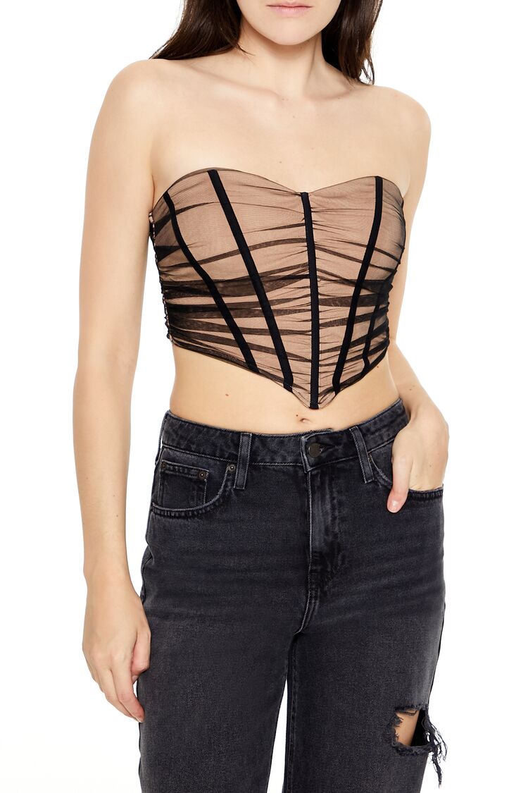  Forever 21 Mesh Corset Tube Top - black nude - Bonton