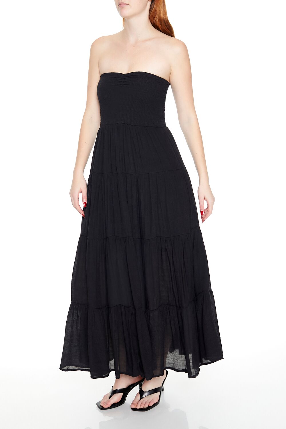  Forever 21 Tiered Strapless Maxi Dress - coral-swatch - Bonton