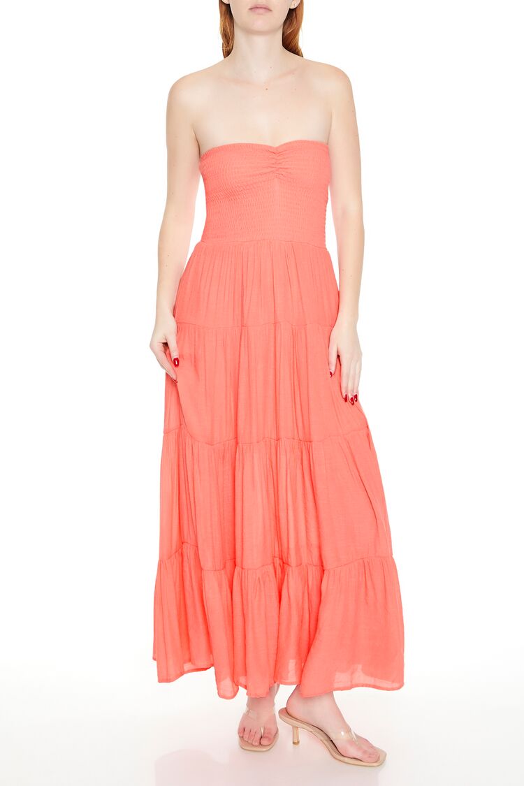  Forever 21 Tiered Strapless Maxi Dress - coral-swatch - Bonton
