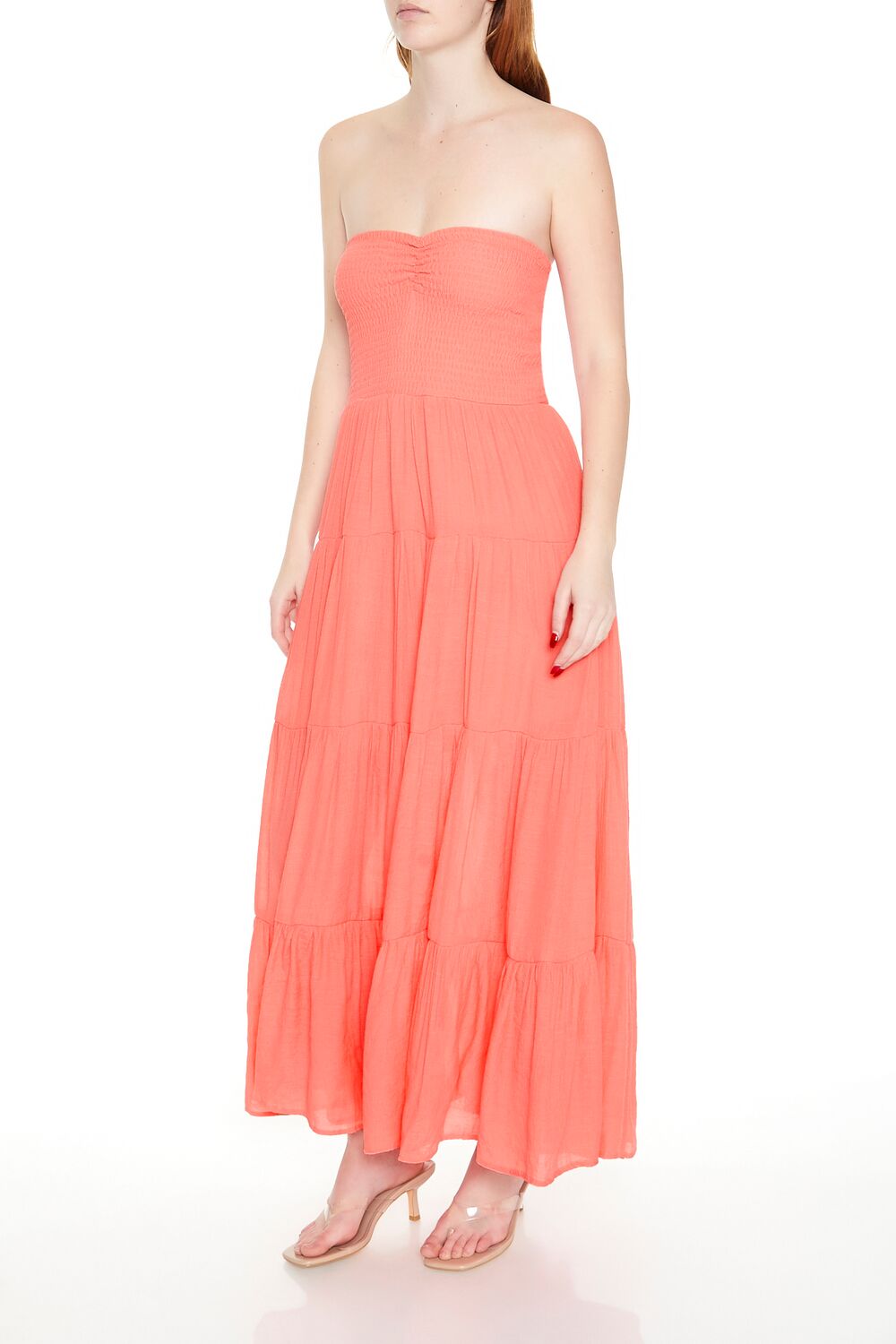  Forever 21 Tiered Strapless Maxi Dress - coral-swatch - Bonton