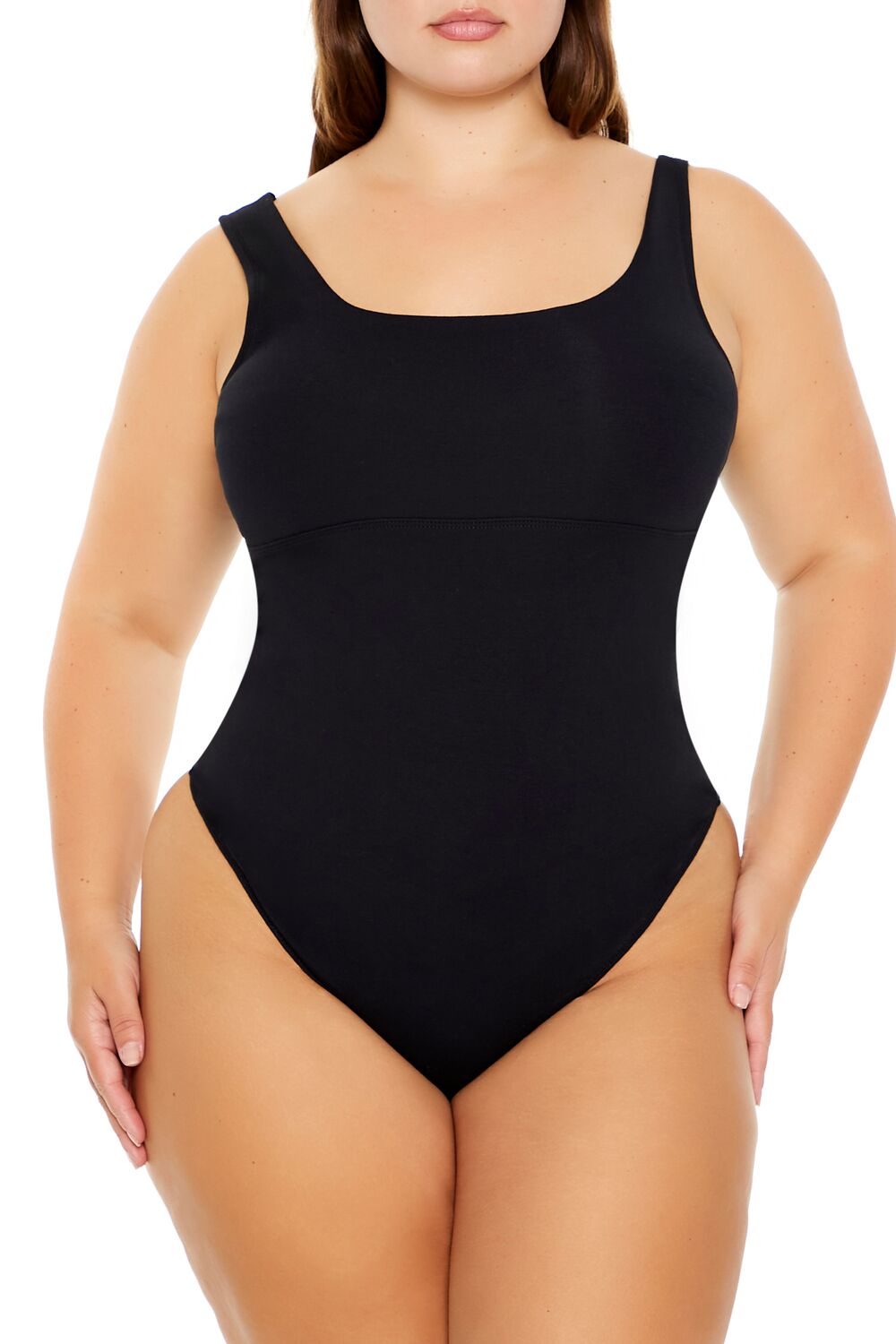  Forever 21 Plus Size Square-Neck Thong Bodysuit - black - Bonton