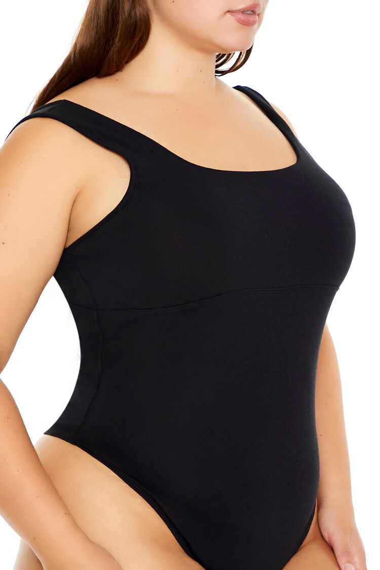  Forever 21 Plus Size Square-Neck Thong Bodysuit - black - Bonton