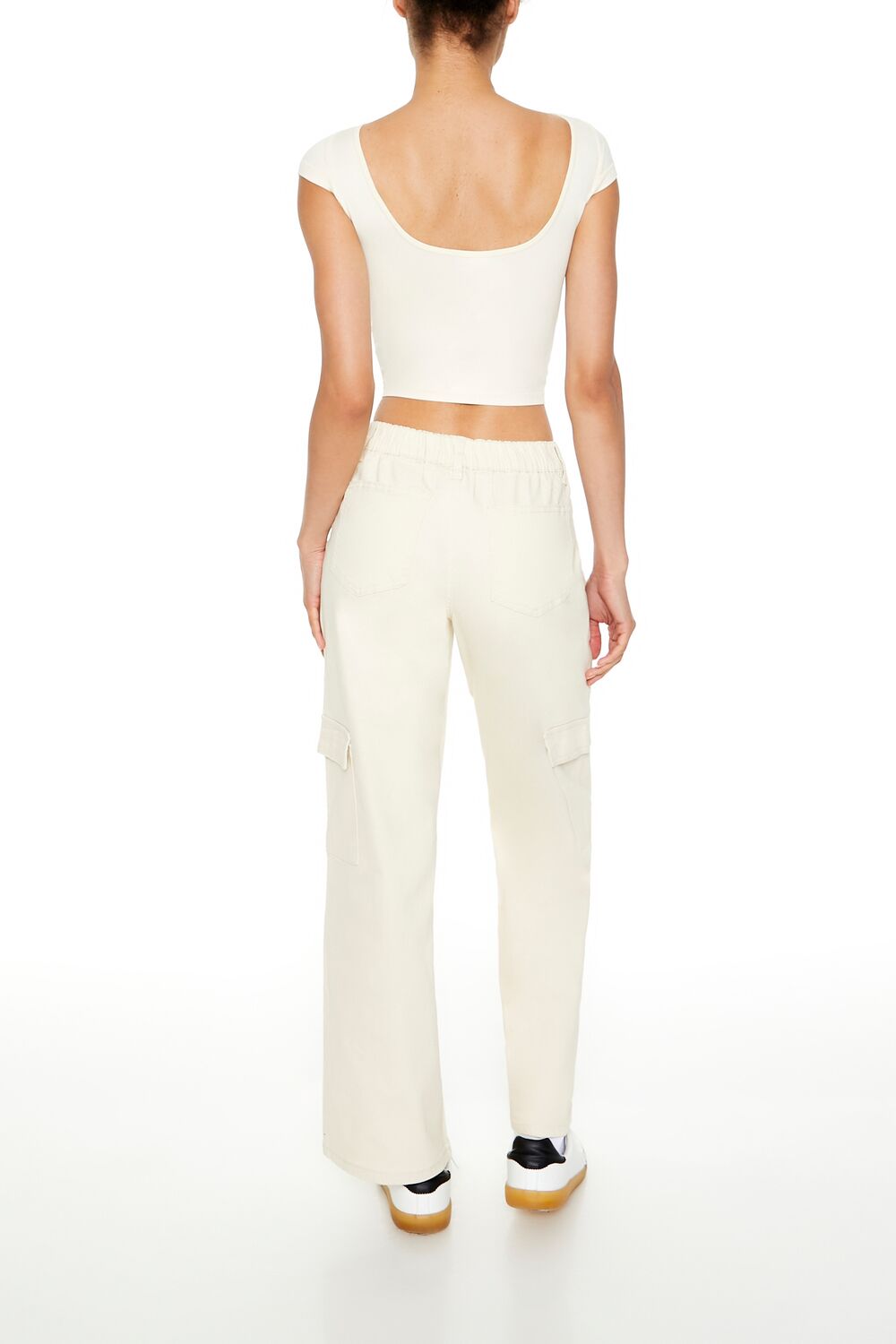  Forever 21 Twill Low-Rise Cargo Pants - cream - Bonton