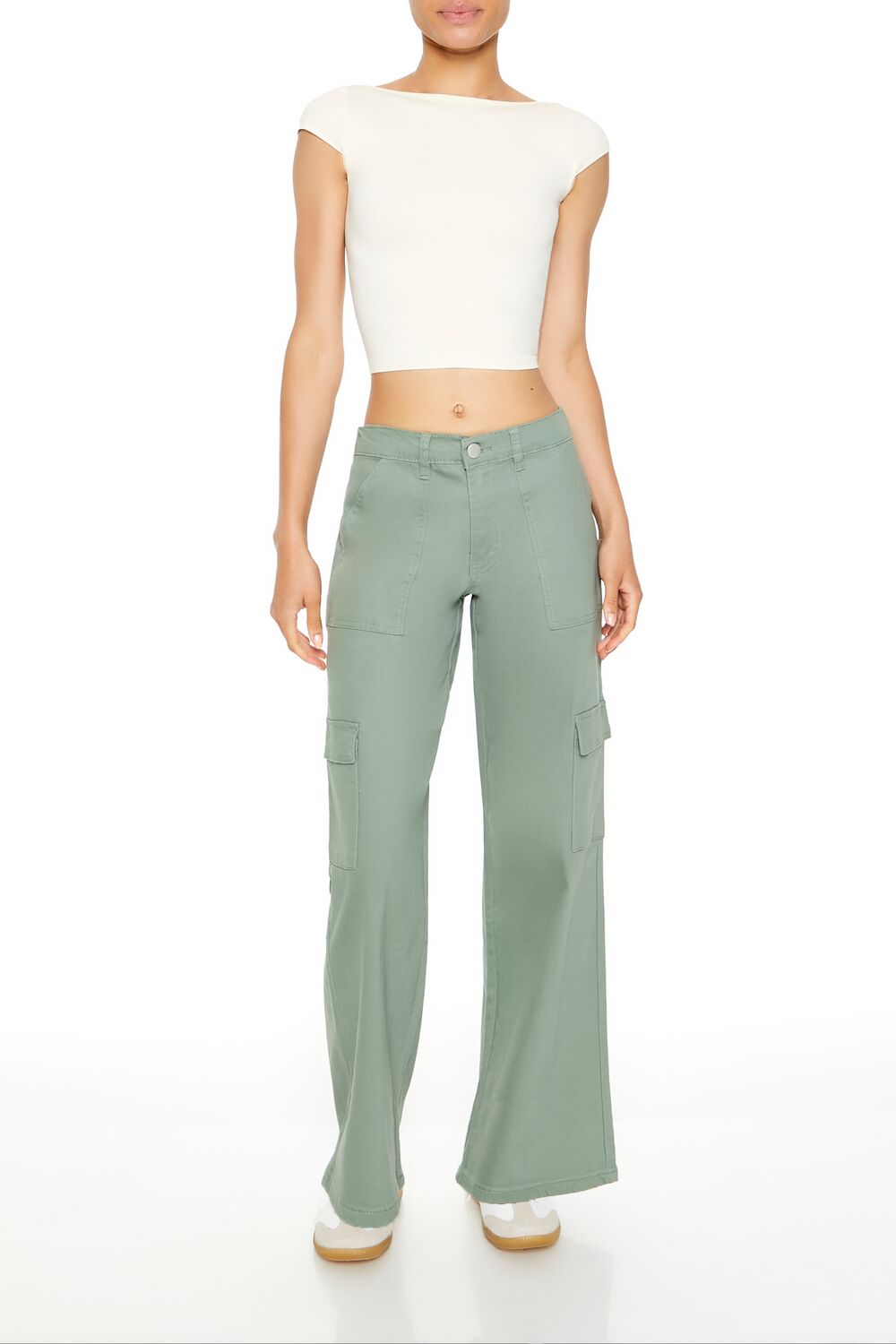  Forever 21 Twill Low-Rise Cargo Pants - cream - Bonton