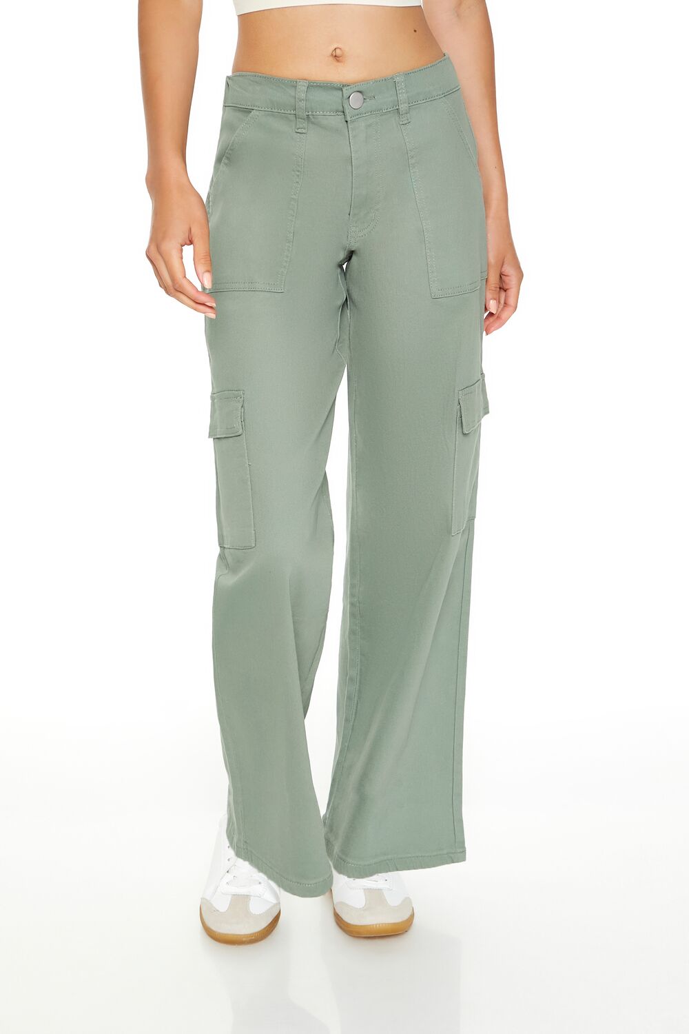  Forever 21 Twill Low-Rise Cargo Pants - cream - Bonton