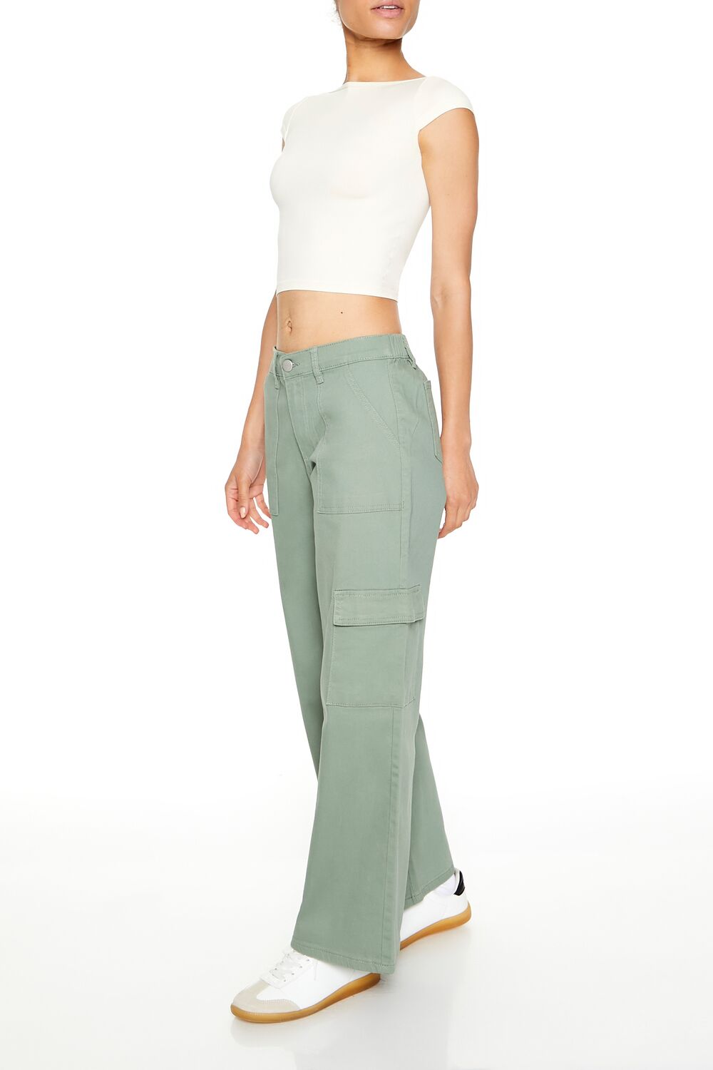  Forever 21 Twill Low-Rise Cargo Pants - cream - Bonton
