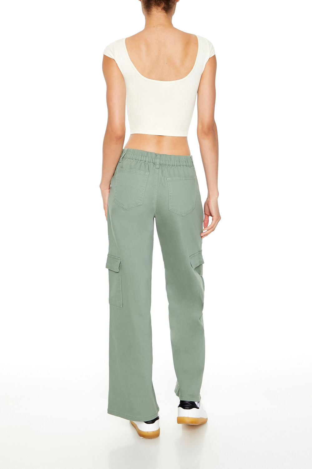  Forever 21 Twill Low-Rise Cargo Pants - cream - Bonton
