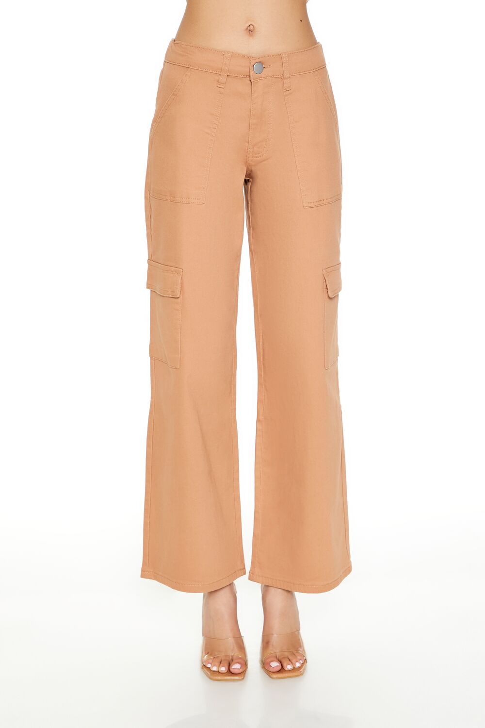  Forever 21 Twill Low-Rise Cargo Pants - cream - Bonton