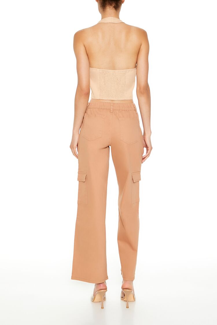  Forever 21 Twill Low-Rise Cargo Pants - cream - Bonton