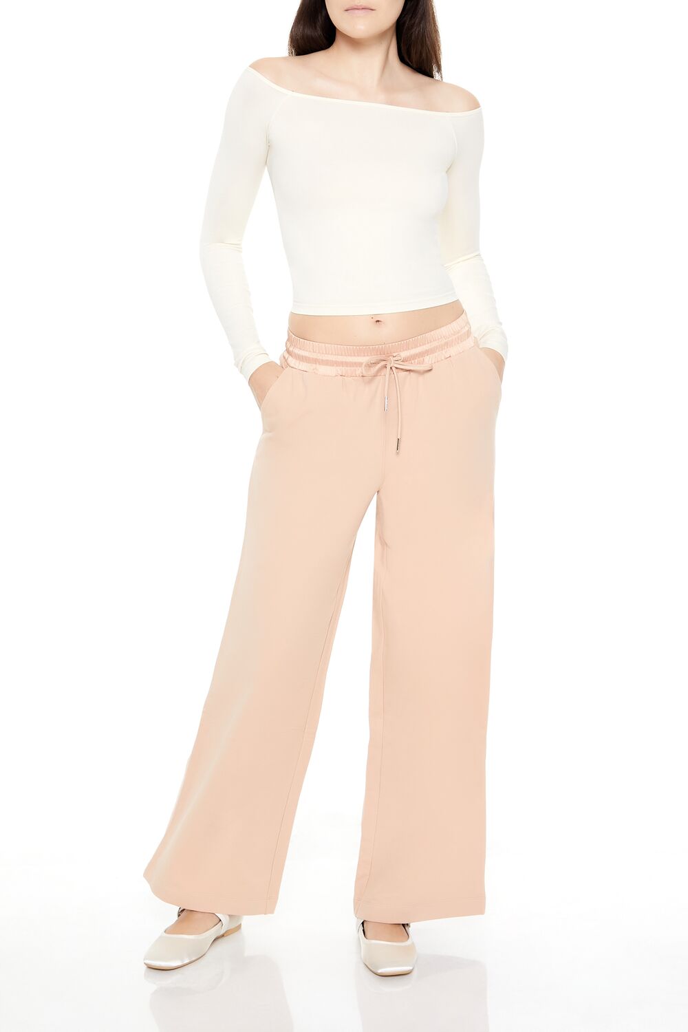  Forever 21 Satin Mid-Rise Wide-Leg Pants - cream - Bonton