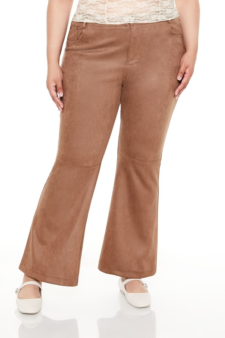  Forever 21 Plus Size Faux Suede Flare Pants - camel - Bonton