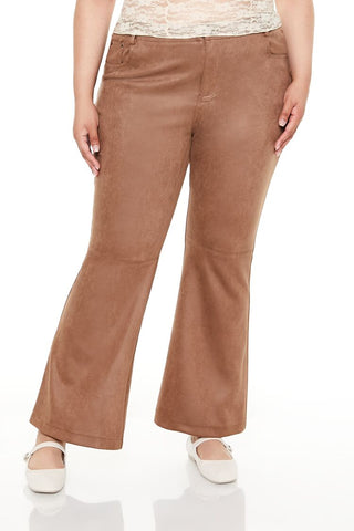Plus Size Faux Suede Flare Pants